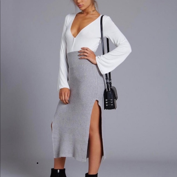 Free People Skirts | Free People Felix Sweater Knit Sexy Slit Skirt | Color: Gray | Size: Xs | Lovescarletfox's Closet